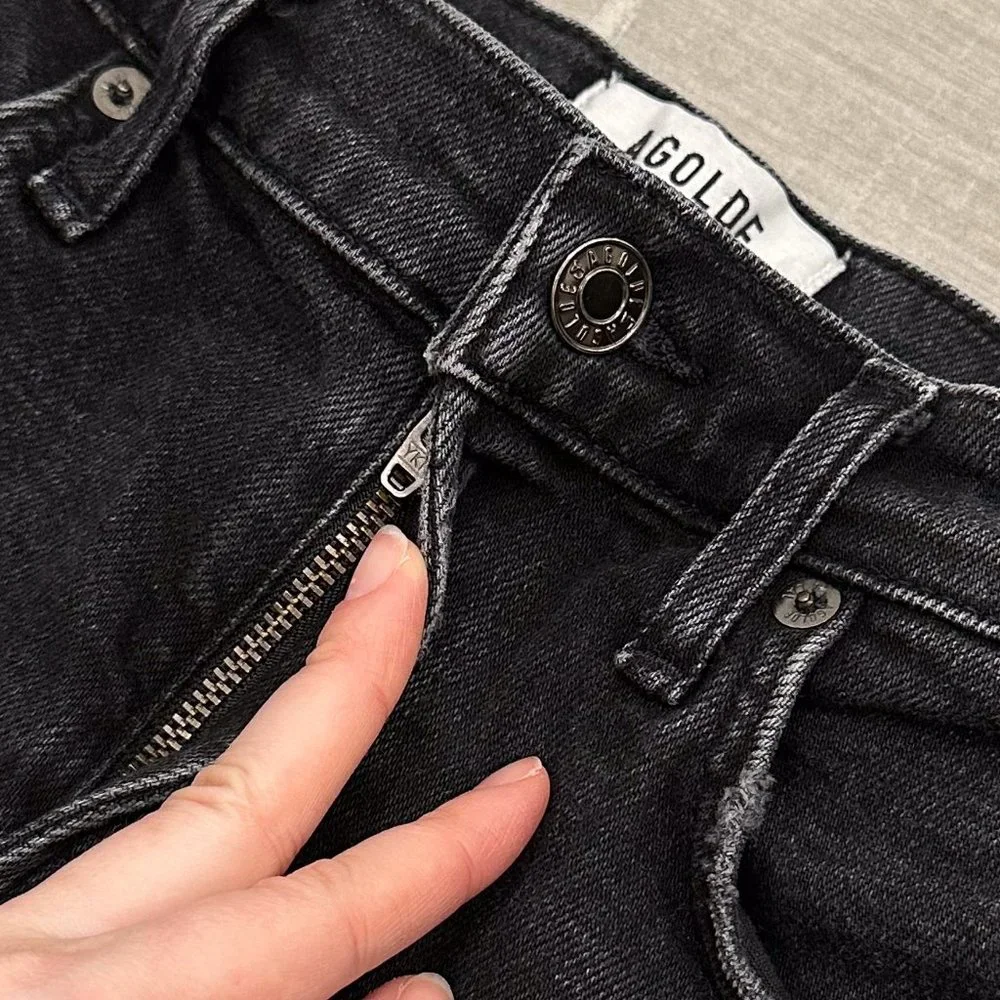 Agolde Sophie Mid-Rise Skinny Ankle Jeans in Trademark Washed Black Denim Sz 24